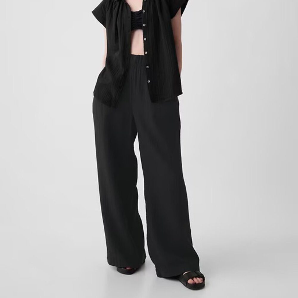Crinkle Gauze Wide-Leg Pants